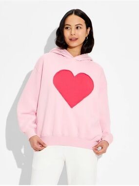 Women's Heart Oversized Graphic Hooded Pullover Sweatshirt - Light Pink XXL